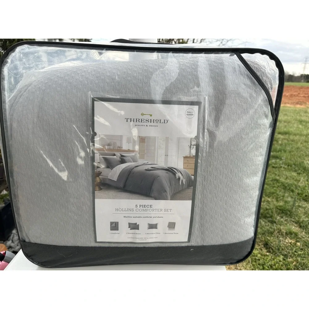 NEW Threshold Full / Queen 5pc Hollins Solid Comforter Set Gray‎